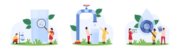 水质分析，检测装置，微小的人用放大镜研究滴图片下载