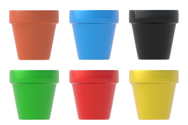 一套陶瓷花盆孤立的白色背景。园艺设备。三维渲染图片下载