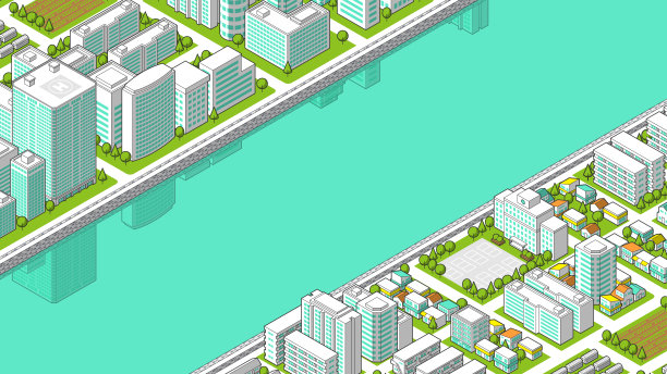 从鸟瞰图中看到的三维城市景观矢量插图图片下载