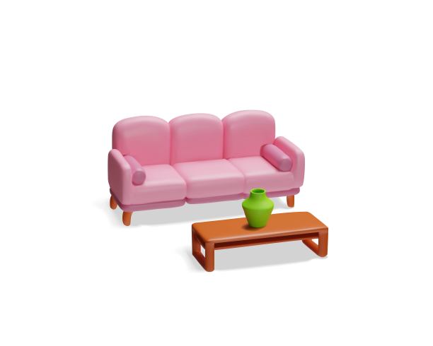 粉红色的沙发和咖啡桌三维图标矢量插图集图片下载