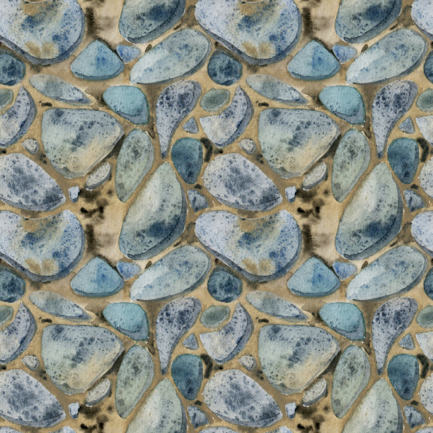 欧洲老城城镇街道铺装墙面，城市鹅卵石砖砌石块。历史城市景观建筑水彩手绘无缝图案。旅游商店，旅游宣传册，建筑局图片下载