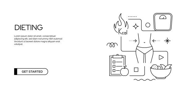 节食相关的横幅设计。营养，运动，减肥，燃烧卡路里图片下载