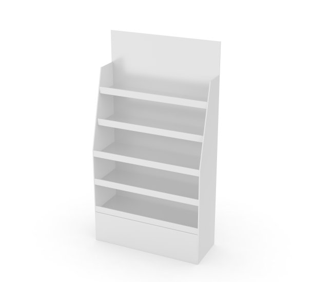 空白广告瓦楞超市零售促销纸板展示架宠物产品零食巧克力方便面。图片下载