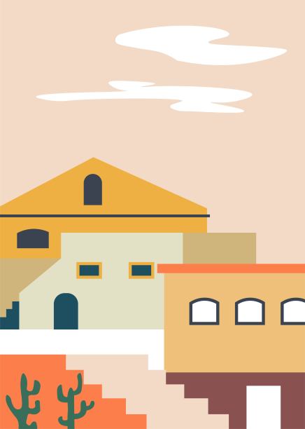 城市景观与房屋外观和立面矢量图片下载