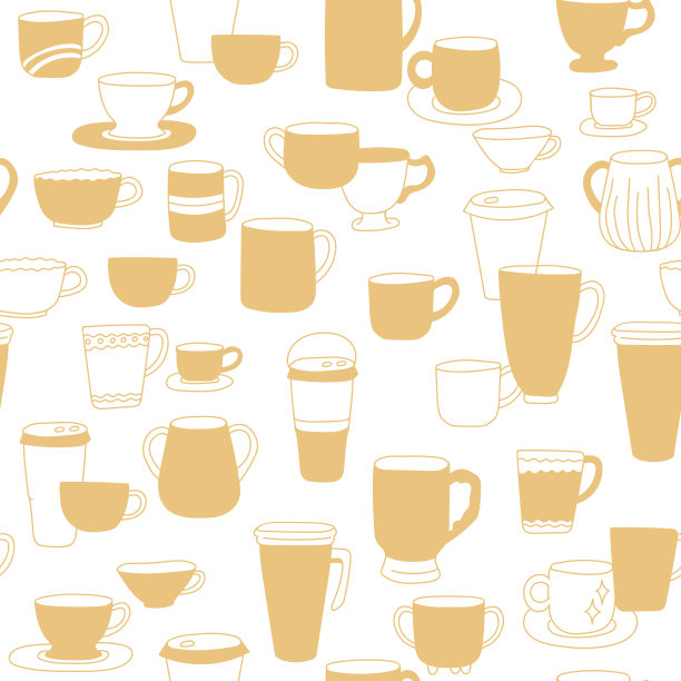 线杯印花。咖啡杯无缝图案。现代印刷设计的家庭咖啡爱好者。矢量插图。适用于织物、包装纸、厨房纺织品。图片下载