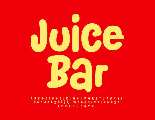 矢量明亮的海报果汁吧与手写字母和数字集图片下载