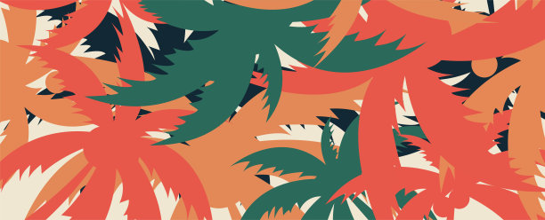 抽象的海滩与棕榈树和蓝色的海洋。矢量艺术。图片下载