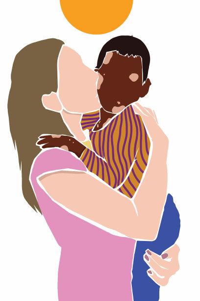 单亲妈妈照顾患有白癜风的孩子图片下载