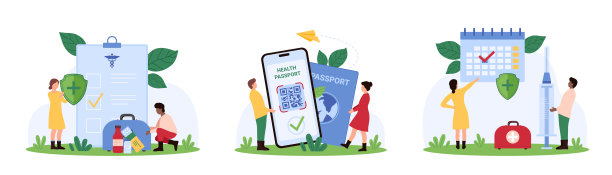 医疗保险，健康护照，疫苗接种日历，小人检查文件图片下载