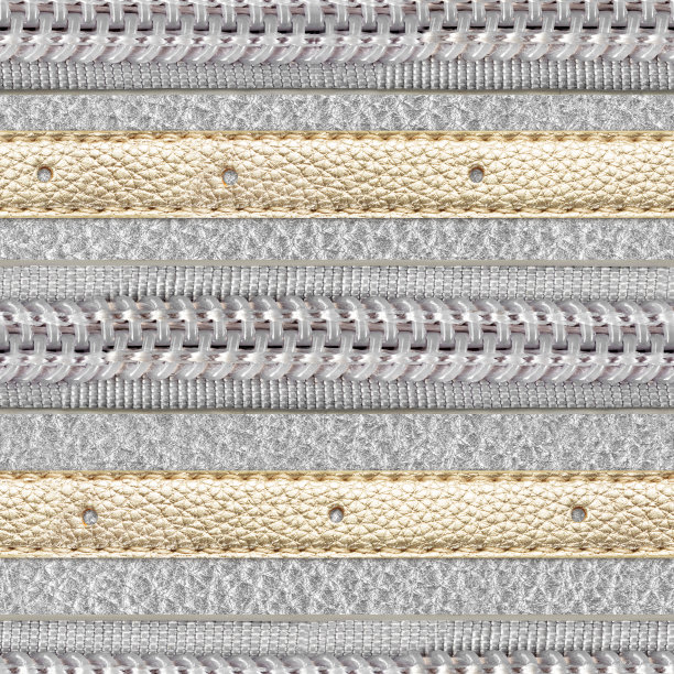 无缝4k照片纹理银色和金色皮革与拉链。图片下载