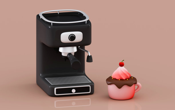 3d咖啡机与杯子电器制作热浓缩咖啡或卡布奇诺概念最小的三维3d渲染插图图片下载
