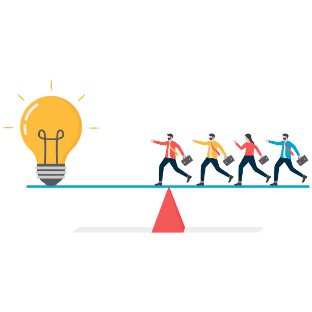 失去平衡，一群商人在平衡的杠杆上都跑到思想的一边，图片下载