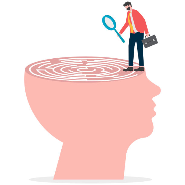 商人放大镜进入大脑的迷宫，概念插图的创意和灵感图片下载