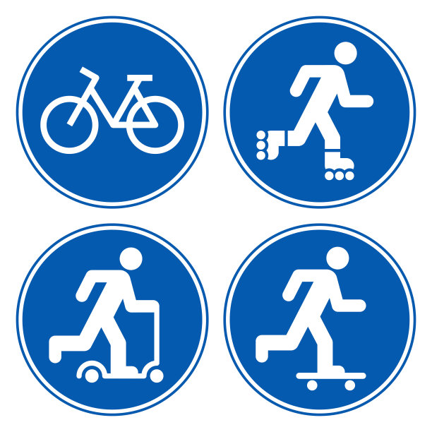 自行车，滑板车图标，轮滑，直列溜冰标志，道路标志集图片下载