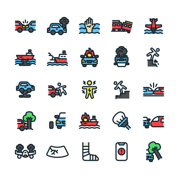 线性填充事故图标集图片下载