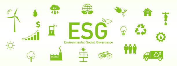 旗帜:可持续发展，ESG，绿色能源，可持续产业，生态生产理念。环境、社会、公司治理图片下载