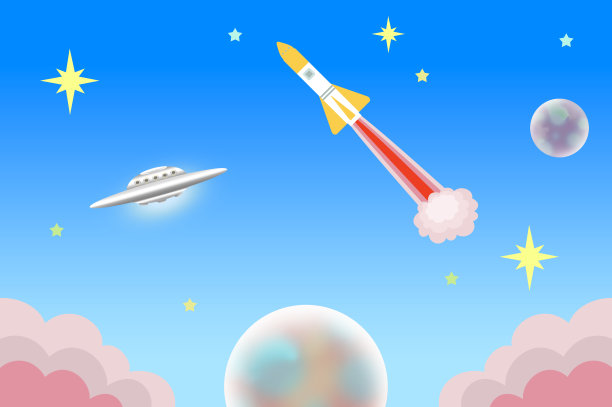 天空中的火箭和不明飞行物飞船图片下载