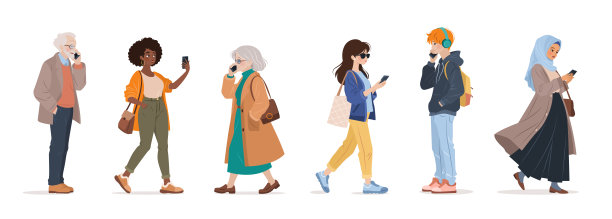 形形色色的人使用智能手机、上网、聊天。图片下载