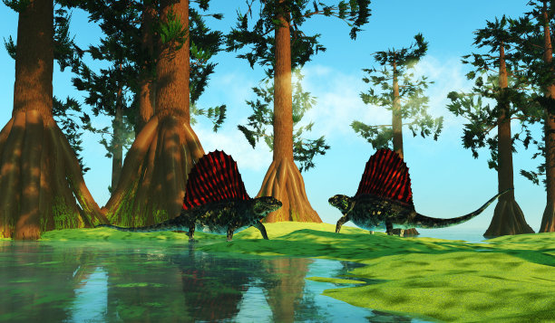 沼泽里的双齿龙图片下载