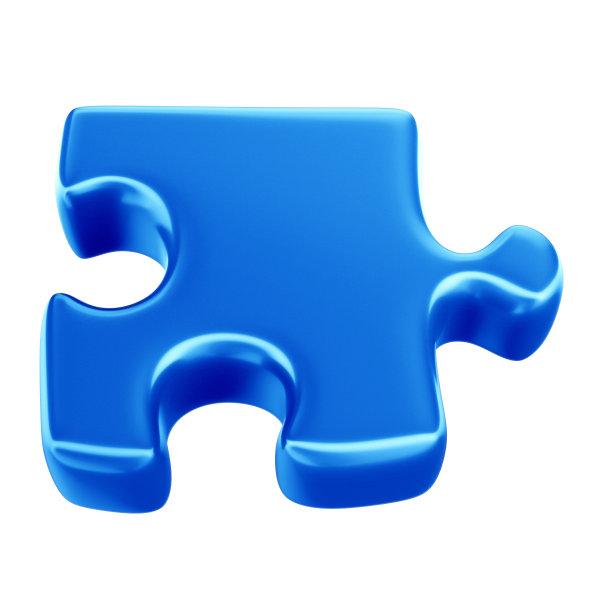 3D蓝色拼图片自闭症意识运动与孤立的白色背景图片下载