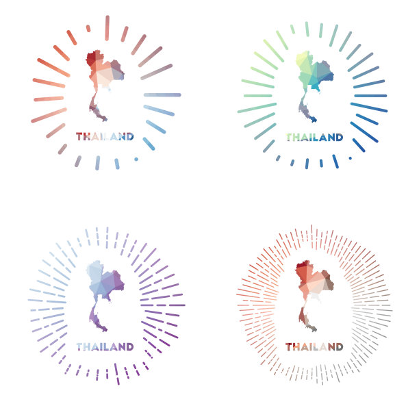泰国低聚日爆集。国家标志，几何多边形风格。矢量插图。图片下载