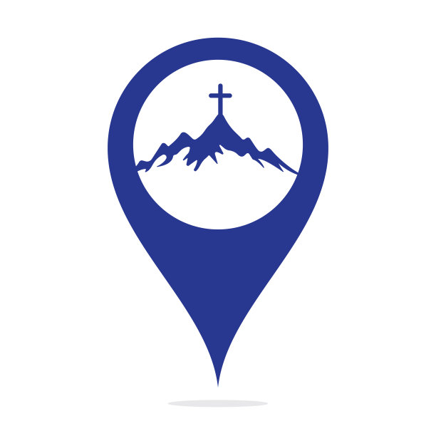 教堂标志设计与山，极简主义的标志。图片下载