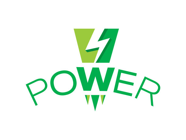 绿色力量字和闪电符号。弯曲的动力标志。权力概念图片下载