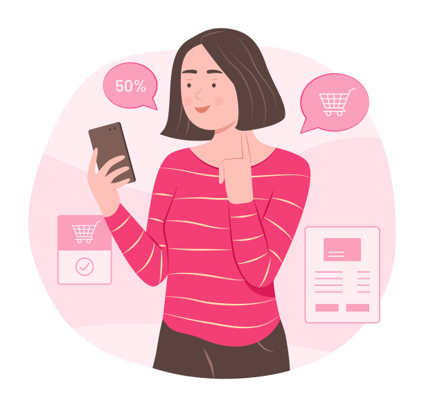 女性在智能手机上网上购物的电子商务概念插图图片下载