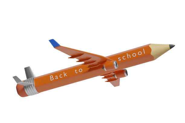 铅笔平面与文字“back to school”隔离在白色背景上。3 d演示。图片下载