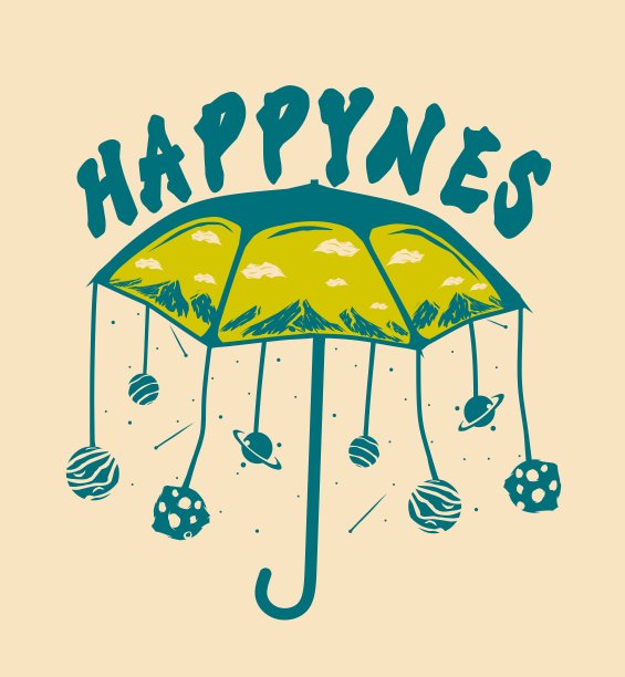 雨伞插画复古t恤设计，街头服饰设计，海报设计，手提袋设计图片下载