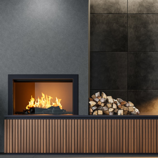 带有壁炉的斯堪的纳维亚客厅图片下载