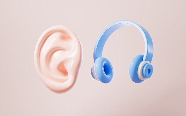 人耳和卡通耳机，3d渲染。图片下载