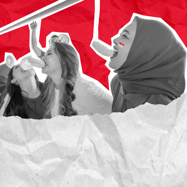 一个戴着围巾的女人在玩吃饼干比赛图片下载