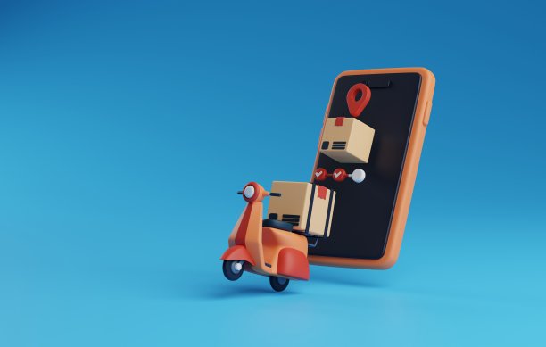 手机投递订单纸板箱在线跟踪解决方案。三维渲染图片下载