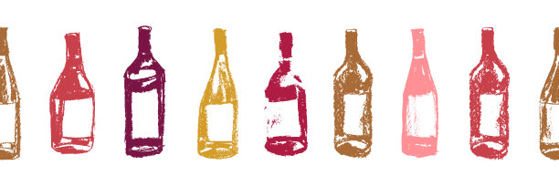 酒瓶图案无缝与酒边设计。图片下载
