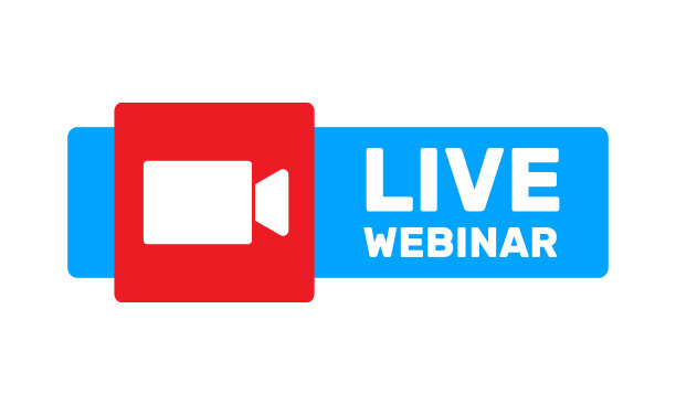 现场网络研讨会红色和蓝色图标，在线翻译，社交网络广播或流媒体，新闻发布会活动图片下载