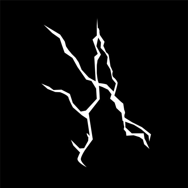 白色的地面裂缝或闪电，陆地表面和地震破裂孤立在黑色背景。光裂缝，裂缝在地面上，裂缝从灾难或干旱矢量插图图片下载