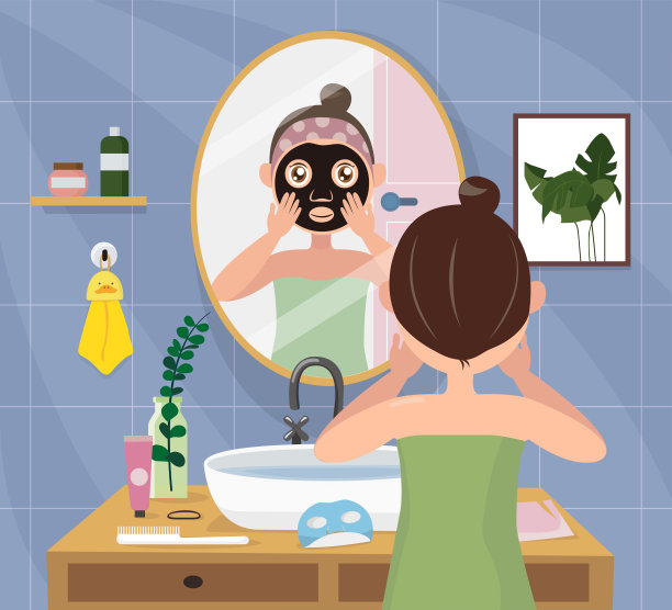 在浴室里敷面膜的女人。图片下载