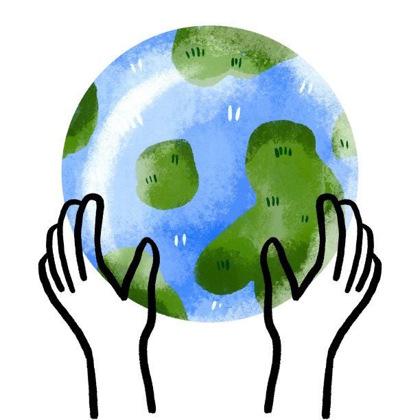 拯救地球。握住地球的手。可爱的卡通插图孤立的背景图片下载