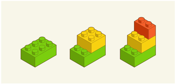 玩具积木，儿童积木。矢量等距图解。白色背景上孤立的彩色砖块。图片下载