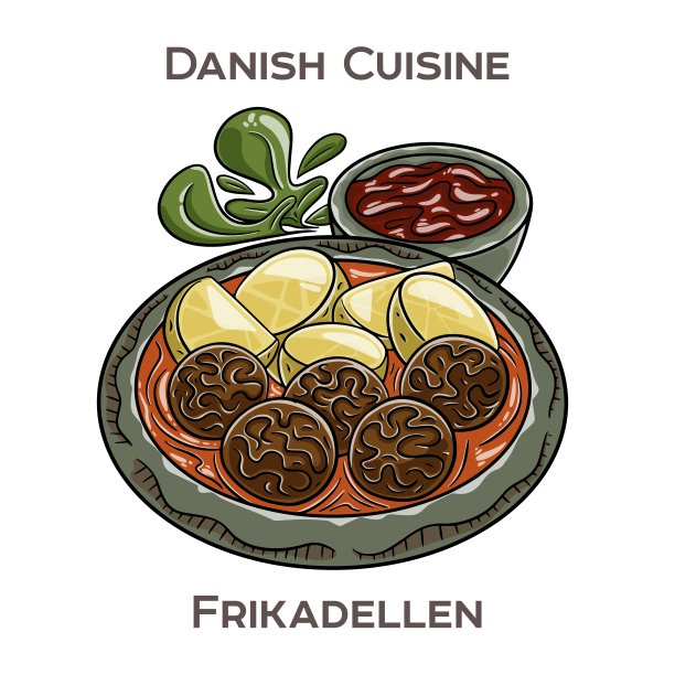 Frikadellen是一种传统的丹麦菜，由调味过的碎肉做成肉丸或肉饼，通常与土豆和肉汁一起食用。图片下载