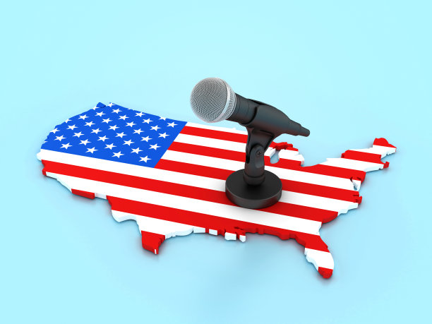 麦克风与美国国家形状与美国国旗图片下载