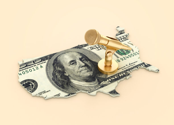 麦克风与美国国家形状与美元钞票图片下载