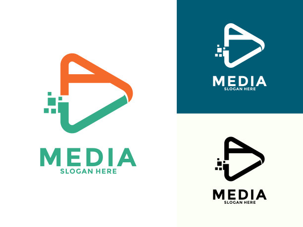 数字播放按钮标志图标矢量，电影院标志模板设计图片下载