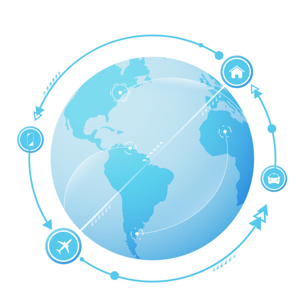 有多个目的地的航班概念。乘飞机旅行的全球旅游。飞机在星球上飞行。矢量图图片下载