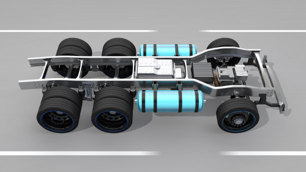 FCV半挂车底盘在道路上移动的侧视图图片下载