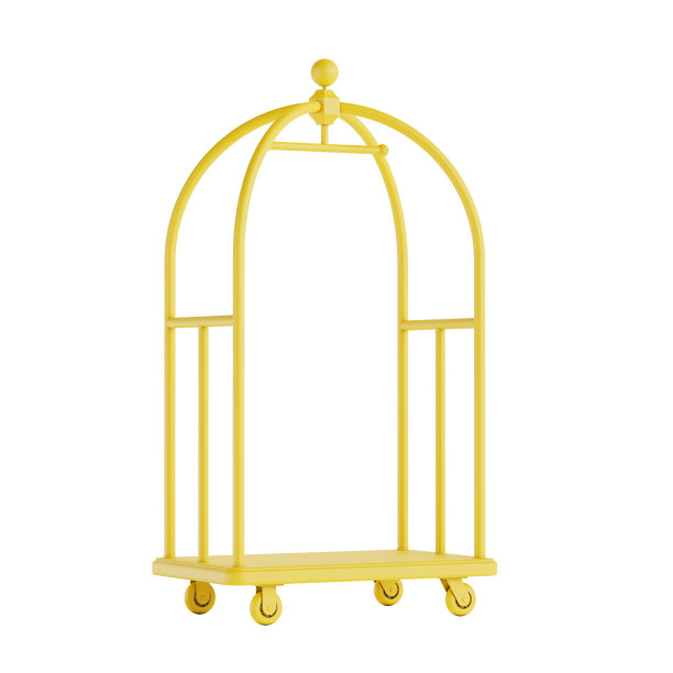 黄色豪华酒店行李手推车图标在粘土风格。3d渲染图片下载