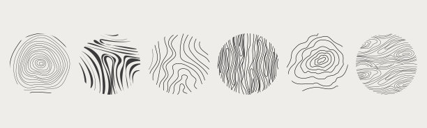 木材纹理材质手绘线条涂鸦。树干几何曲线和波浪轮廓。戒指和圆圈…图片下载