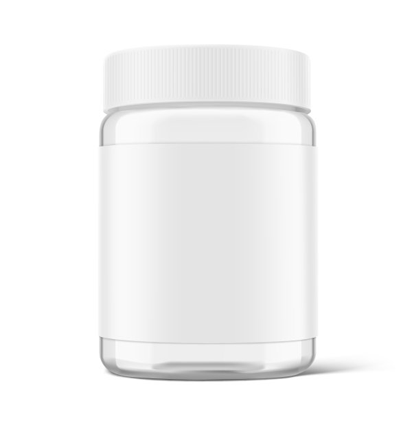 清晰的宽口玻璃罐与标签模型的食品。图片下载