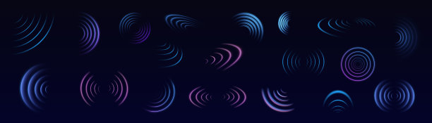 Wifi光波效果。雷达传感器，蜂鸣声技术，数字标牌。透明霓虹灯圆形符号。无线互联网连接。雷达或声纳与无线技术发射光效图片下载